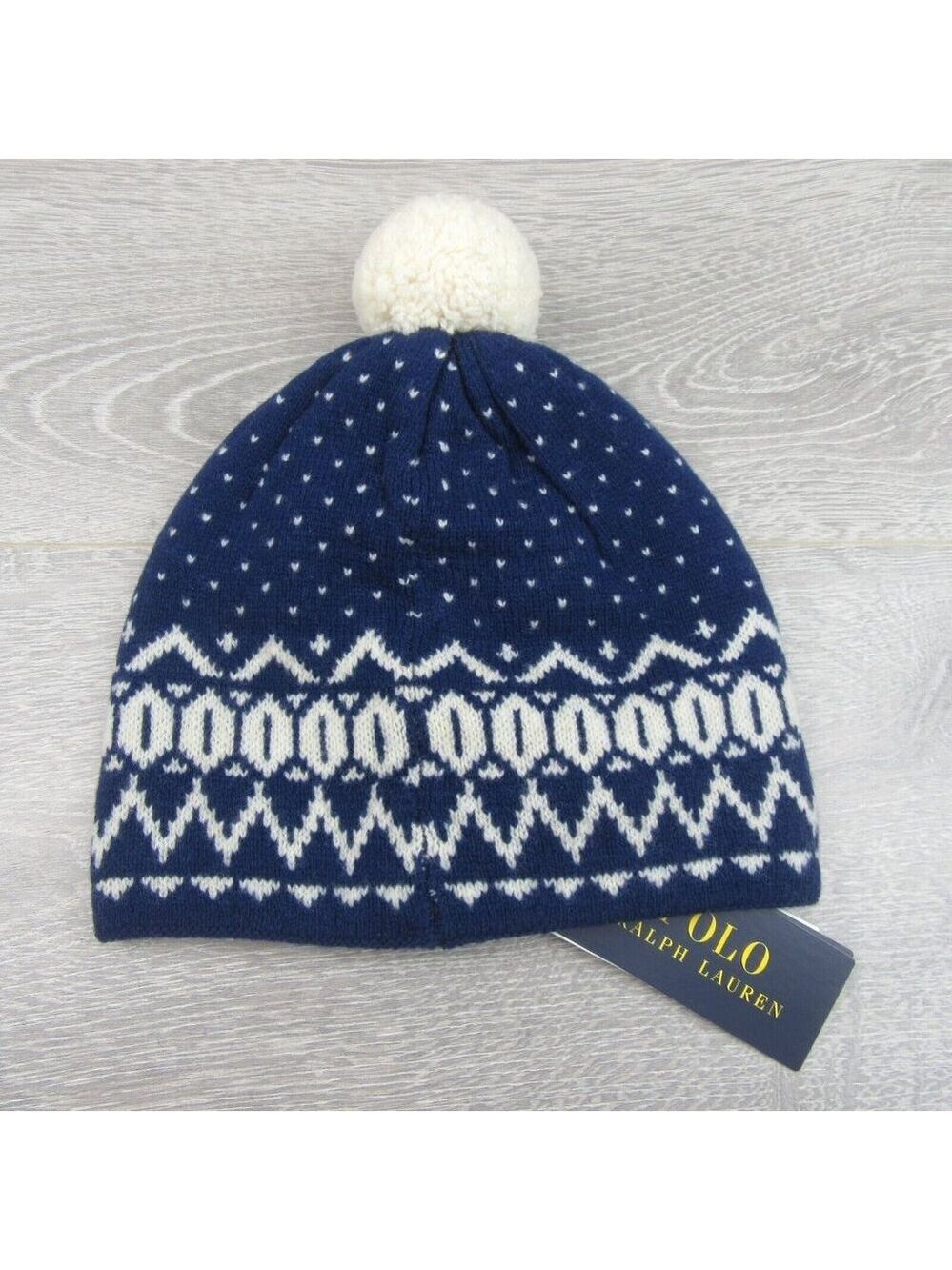 Polo Ralph Lauren Pom Pom Beanie Cap One Size Navy White NEW - Picture 6 of 12